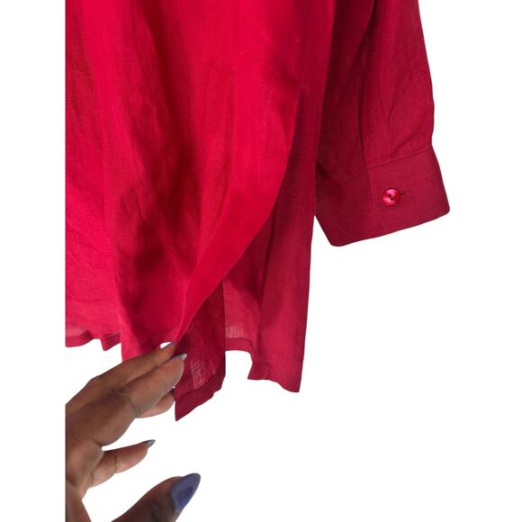 Max Mara Puro Lina Red Lagenlook Coastal Grandma Linen Button Up Blouse Size 14 - Picture 5 of 12
